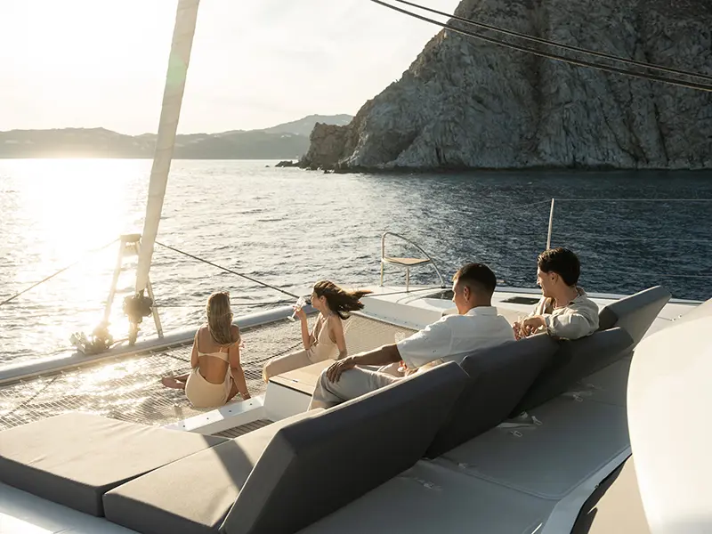 Mykonos: Luxury Catamaran Cruise with 3-Course Lunch & Drinks