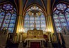 Picture of the stained glass windows inside of Sainte-Chapelle in Paris.