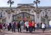 A group of tourists walking in front of Buckingham Palace with their guide from The Tour Guy.