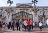 A group of tourists walking in front of Buckingham Palace with their guide from The Tour Guy.