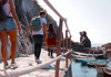 people walking along coast