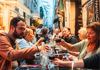 Group eating beef bourguignon in during a Paris food tour