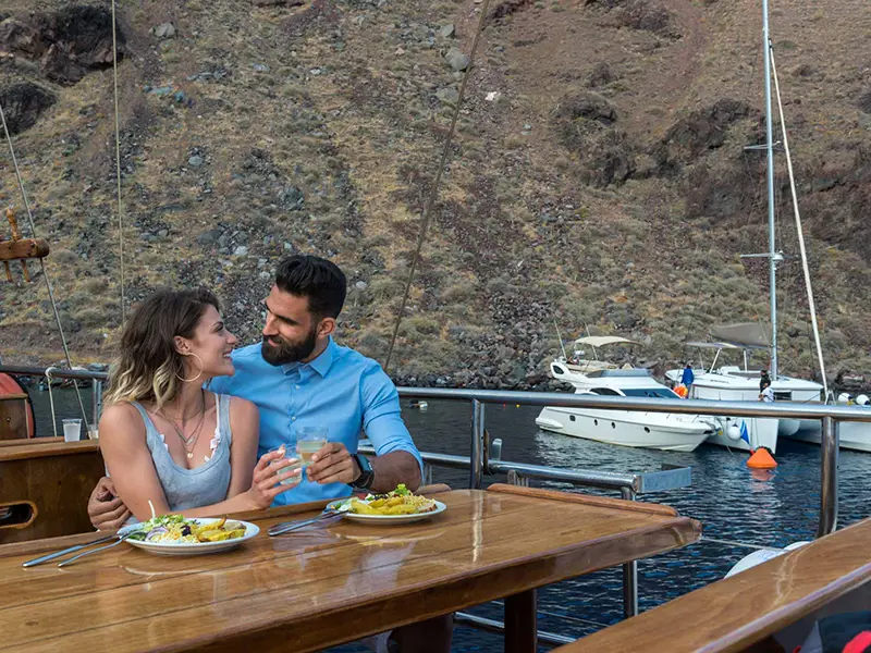 Santorini Volcano and Hot Springs Sunset Dinner Cruise