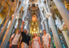A group of tourists inside the Sagrada Familia.
