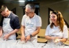 people mixing flour for dough