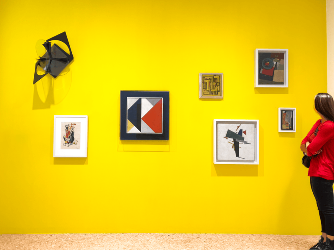 A woman looking at artwork inside of The Peggy Guggenheim museum in Venice, Italy while on tour with The Tour Guy.