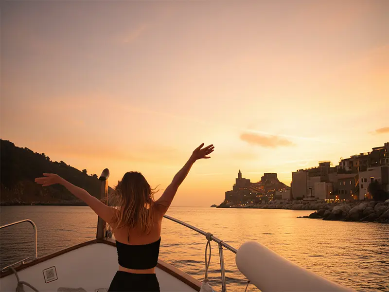 La Spezia: Sunset boat tour in Golfo Dei Poeti with Pickup