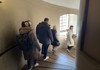 Tourists climbing down the stairs in the galleries of St. Paul's Cathedral in London.