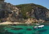 Boat on Ponza beach with people swimming